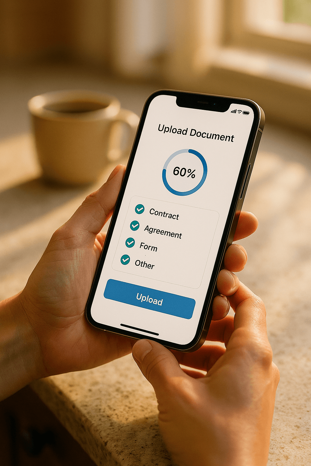 Client using CaseHug mobile portal to upload documents on their phone